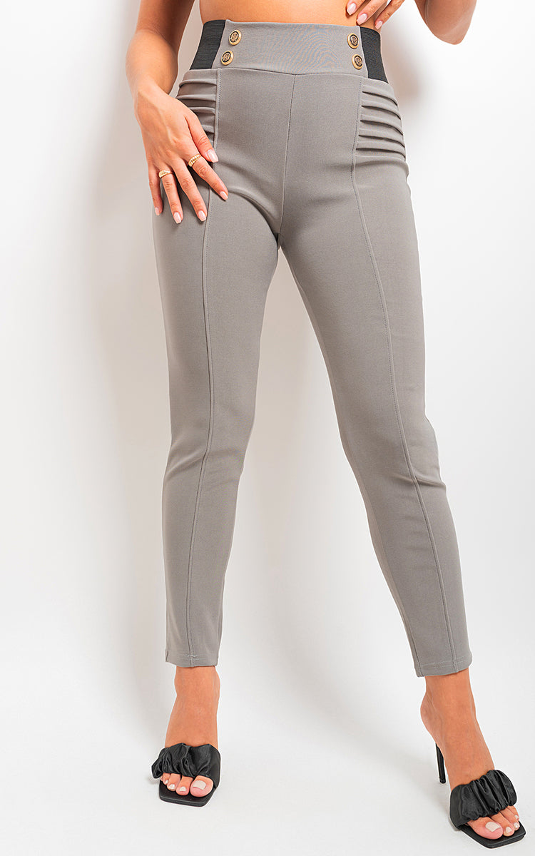 Elastic Waist Button Detail Leggings