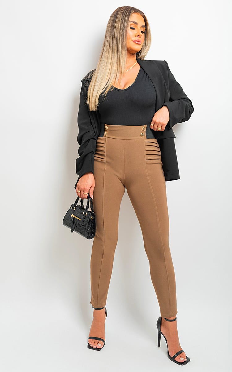 Elastic Waist Button Detail Leggings