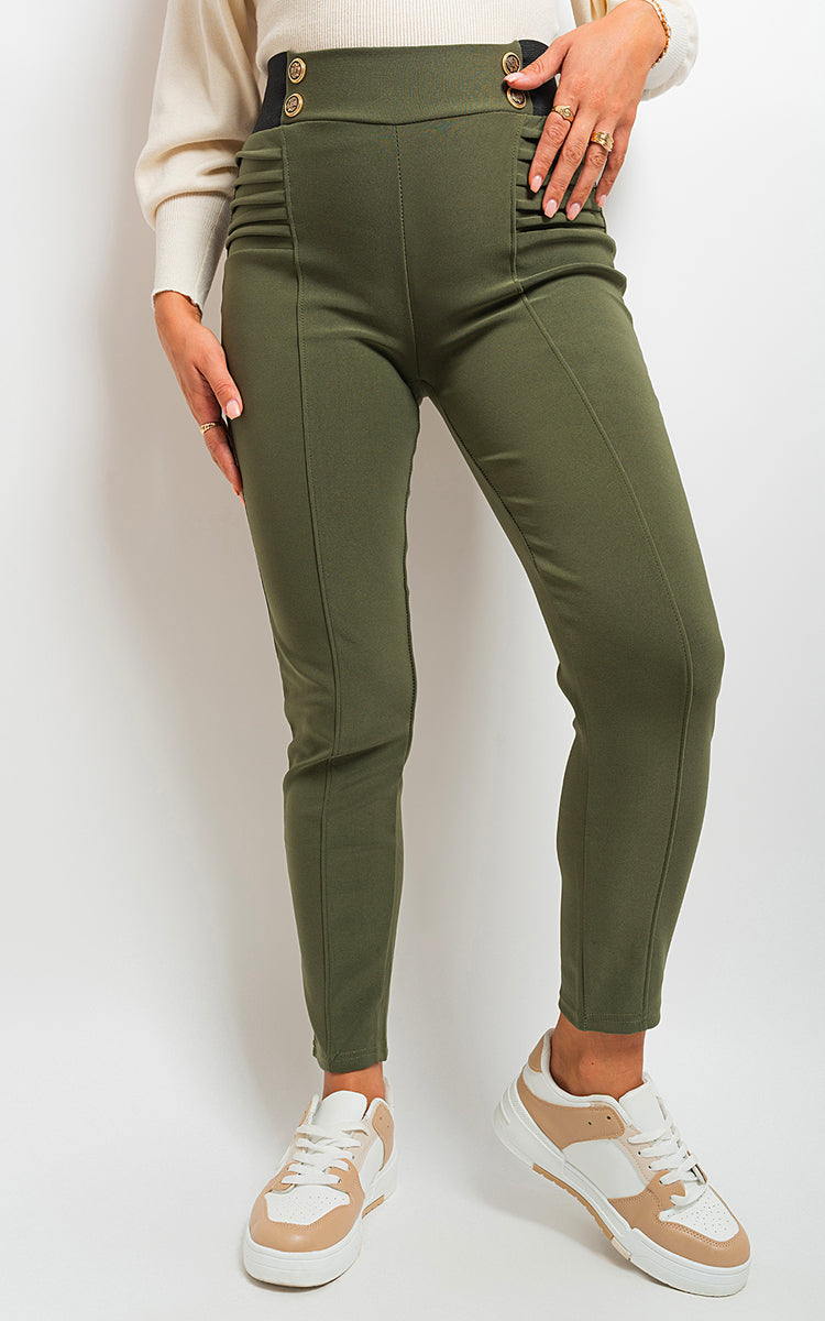 Elastic Waist Button Detail Leggings