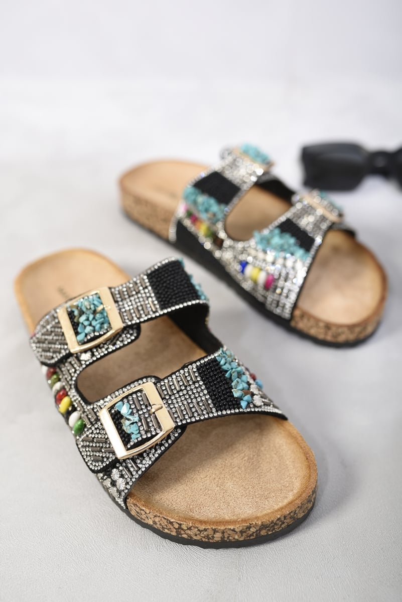 Double Buckle Jewelled Sandals