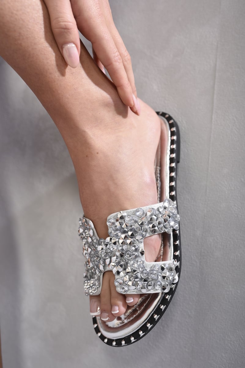 Open Toe Jewelled Flat Sandals