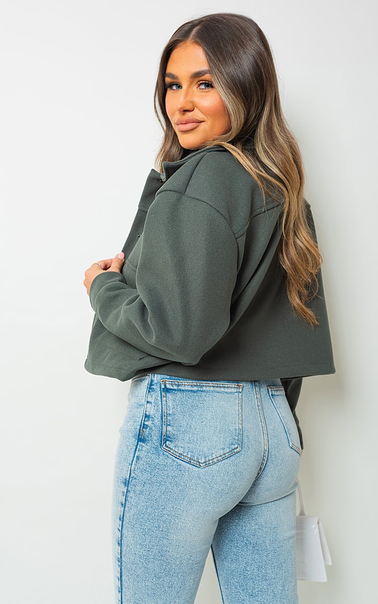 Cropped Long Sleeve Collared Jacket with Pockets