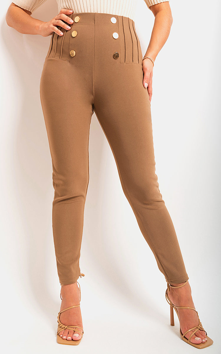 High Waisted Button Front Detail Trouser