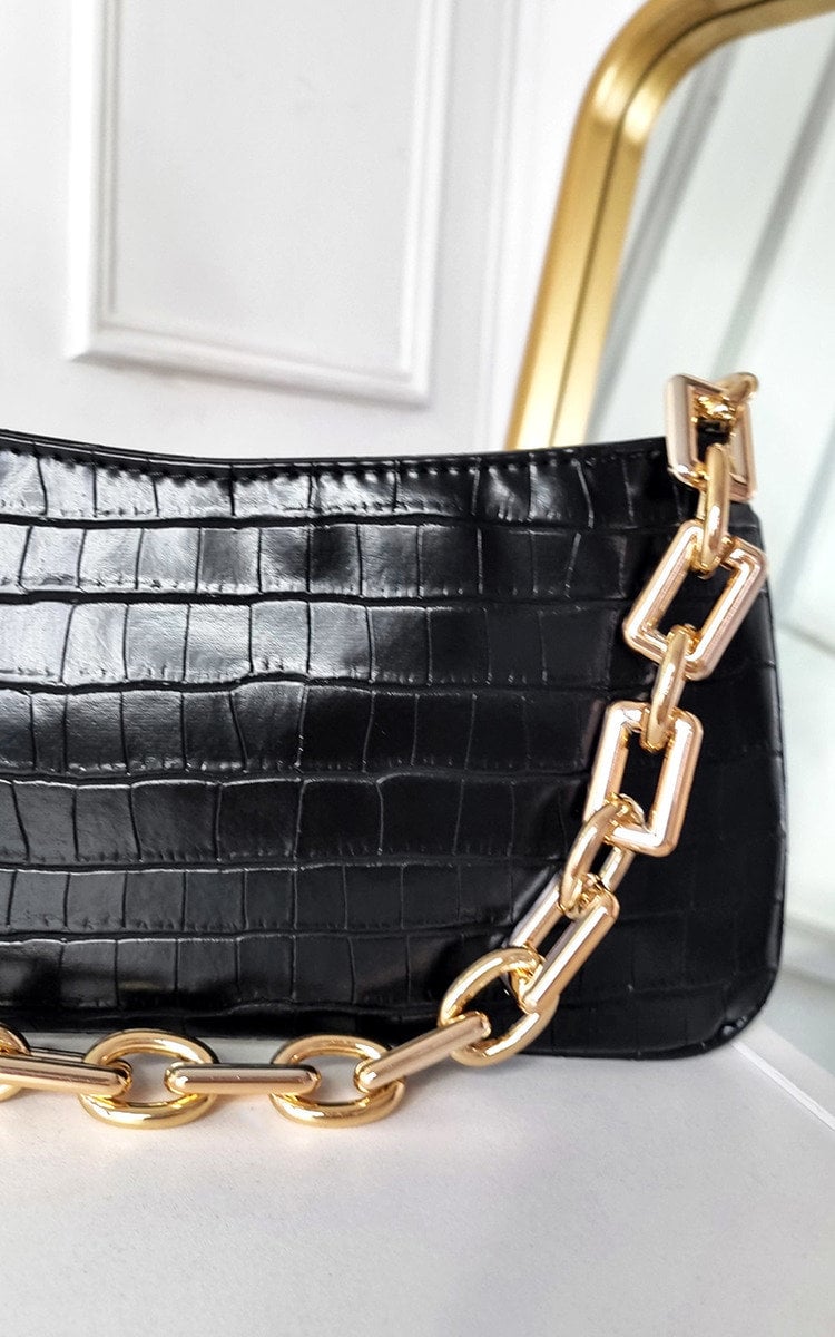 Faux Leather Chain Detail Handbag