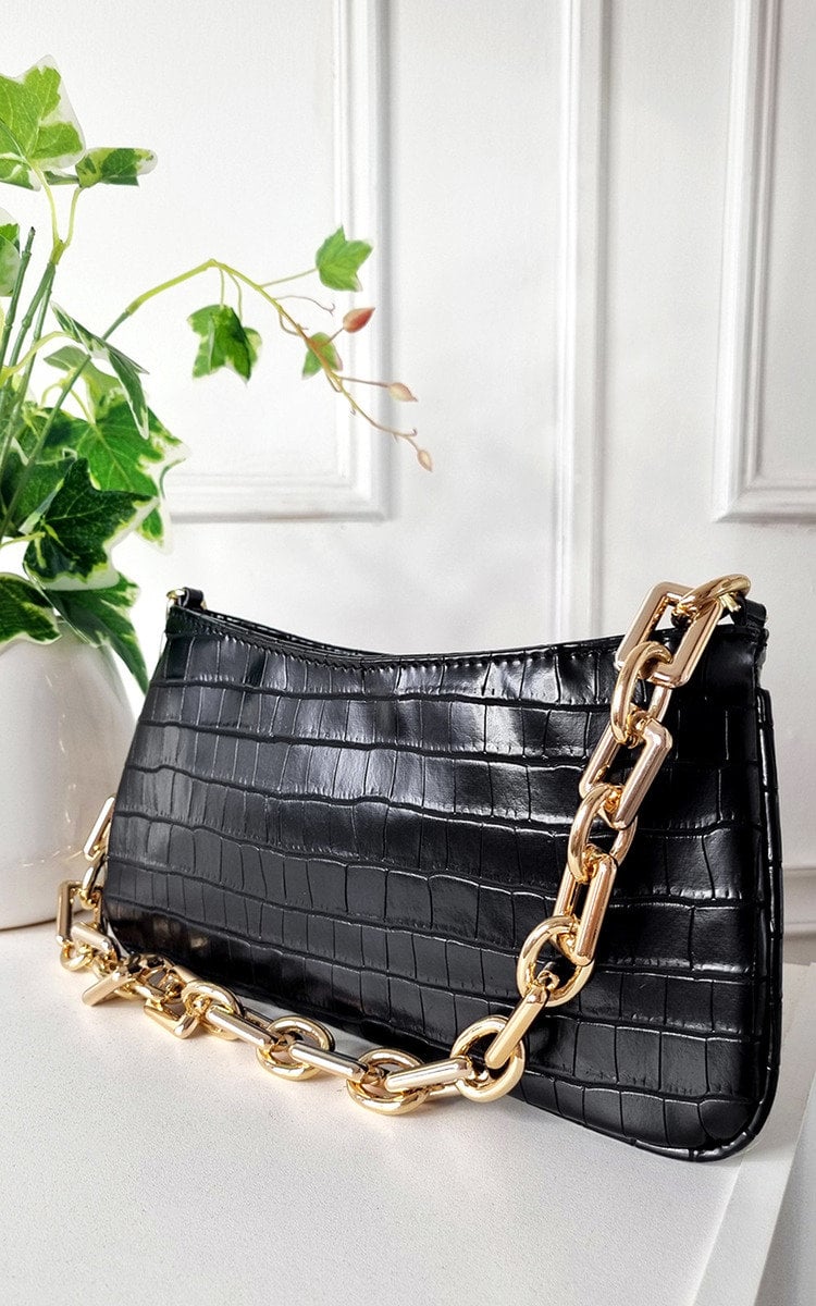 Faux Leather Chain Detail Handbag