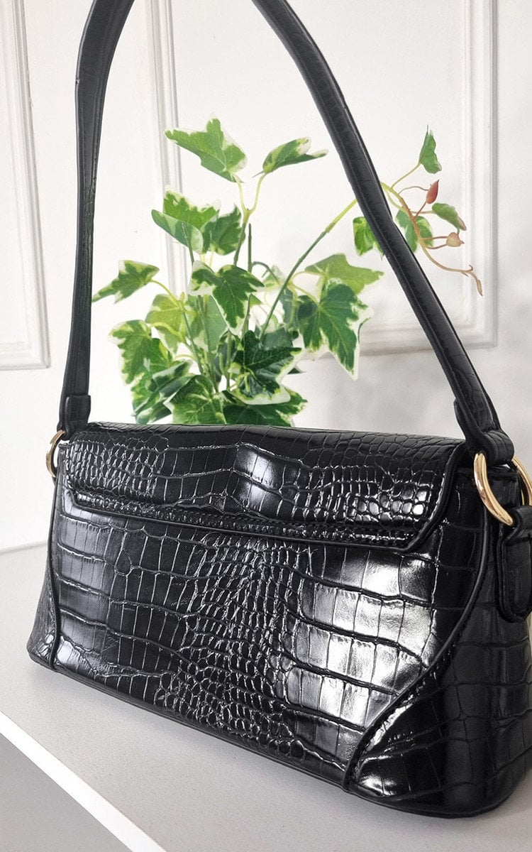 Faux Leather Croc Print Handbag