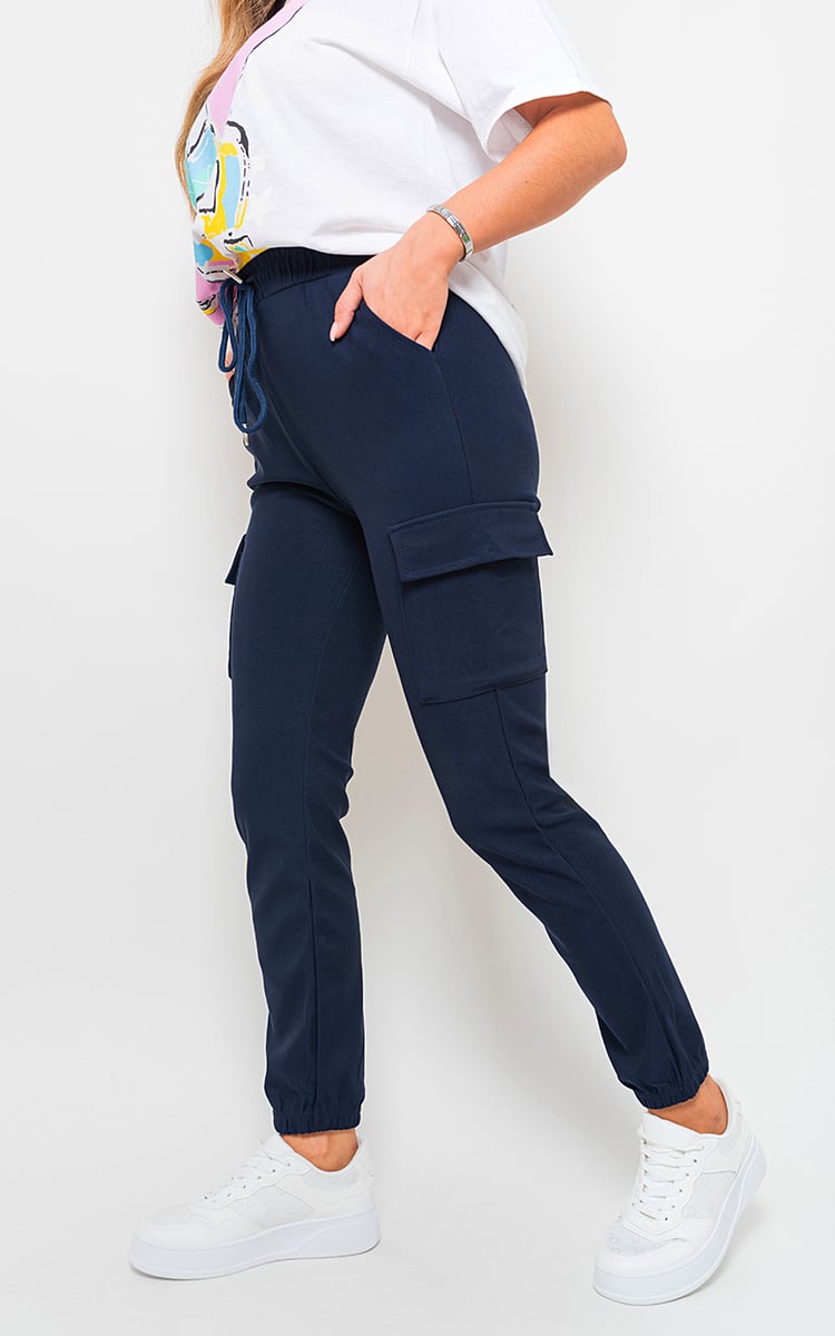 Wide Leg Drawstring Waist Flap Pocket Trouser